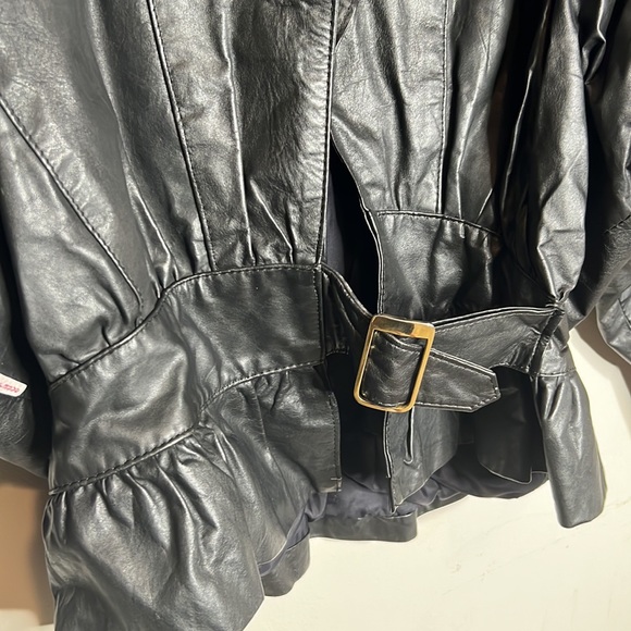 Le Fauve Leather Biker Jacket w/ Adjustable Waist Belt - Size L - Picture 4 of 7